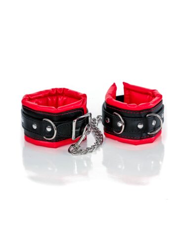 Leather bdsm sex handcuffs and butt plug. Erotic restraint accessory set, padded wrist cuffs and anal kinky toy. Sexy bondage fetish gift. Truhani.
